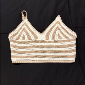 Hollister Beige and Cream Crochet Top